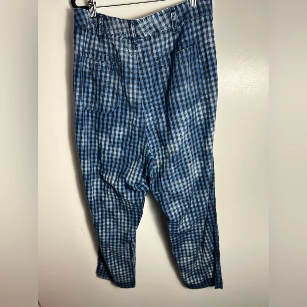Anthropologie Maeve Avryl Bleached Slim Pants Blue Check Plaid Sz 14 - Picture 8 of 14